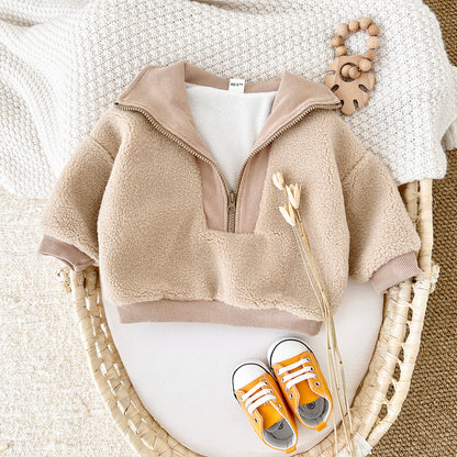 Rosy Fleece Half-Zip Baby Pullover