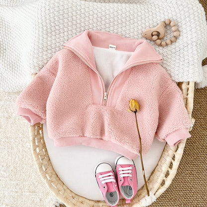 Rosy Fleece Half-Zip Baby Pullover