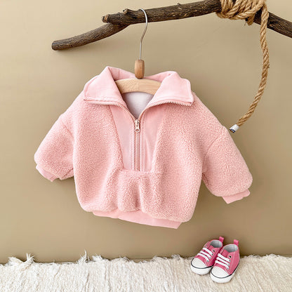 Rosy Fleece Half-Zip Baby Pullover